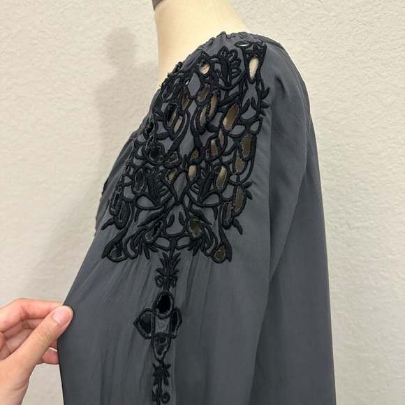 JOHNNY WAS BIYA L/S Tasseled Embroidered Gray Tunic #A3492 *FLAWED* - Picture 7 of 14